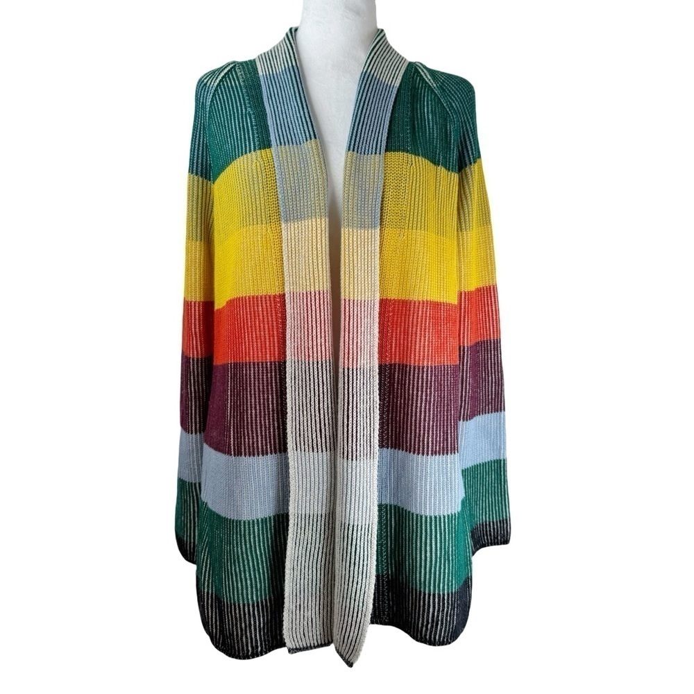LANDS END Drifter Women's Multicolor Layered Ribbed Long Cardigan Sweater S - Picture 3 of 6
